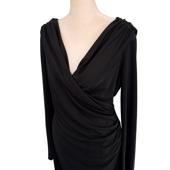 St. John Couture Black Draped Sz 6 Formal Cocktail Dress Long Sleeve Knee Length - Picture 2 of 7